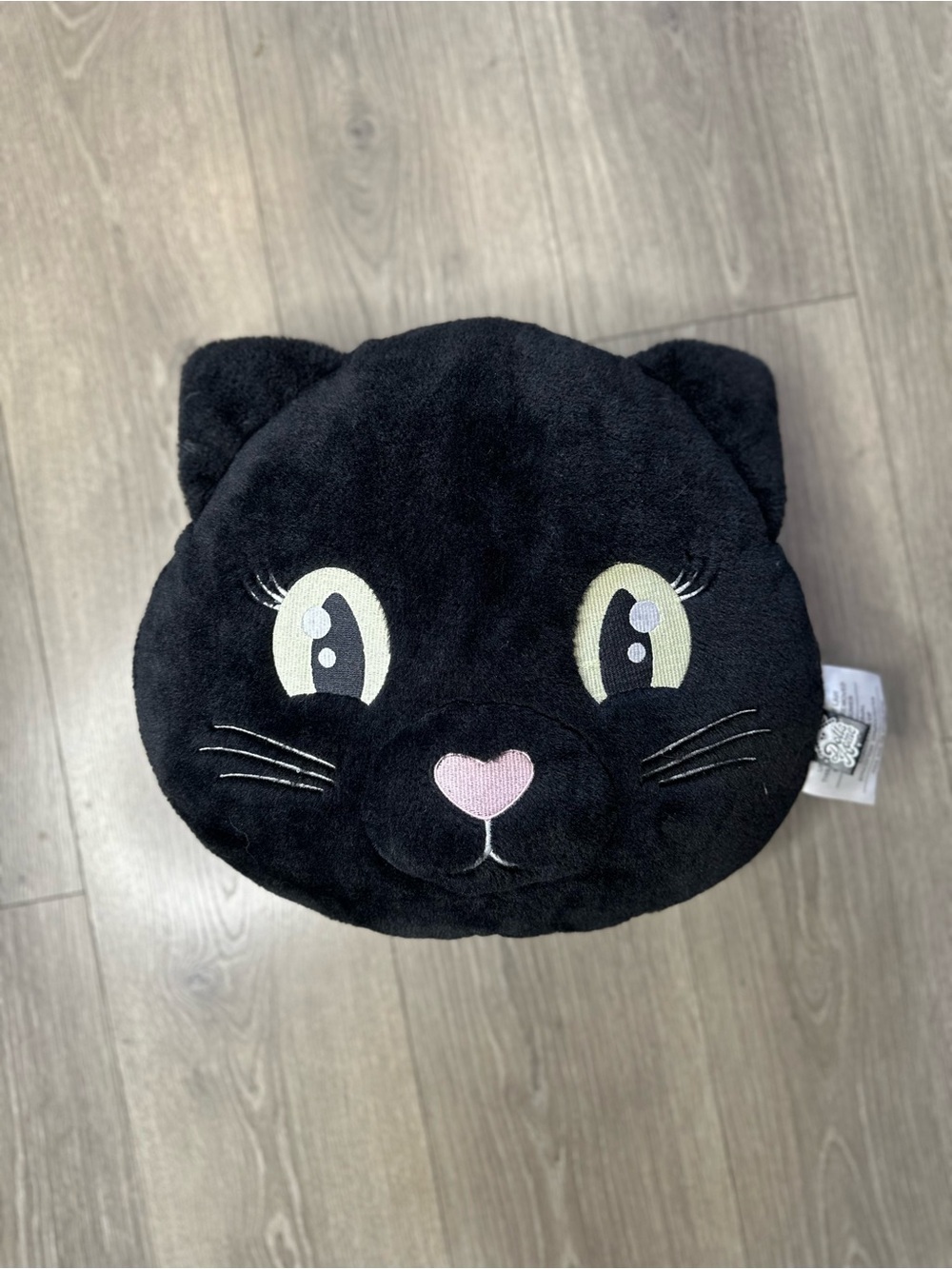 Dolls Kill Black Cat Face Plush Pillow with Pink Nose